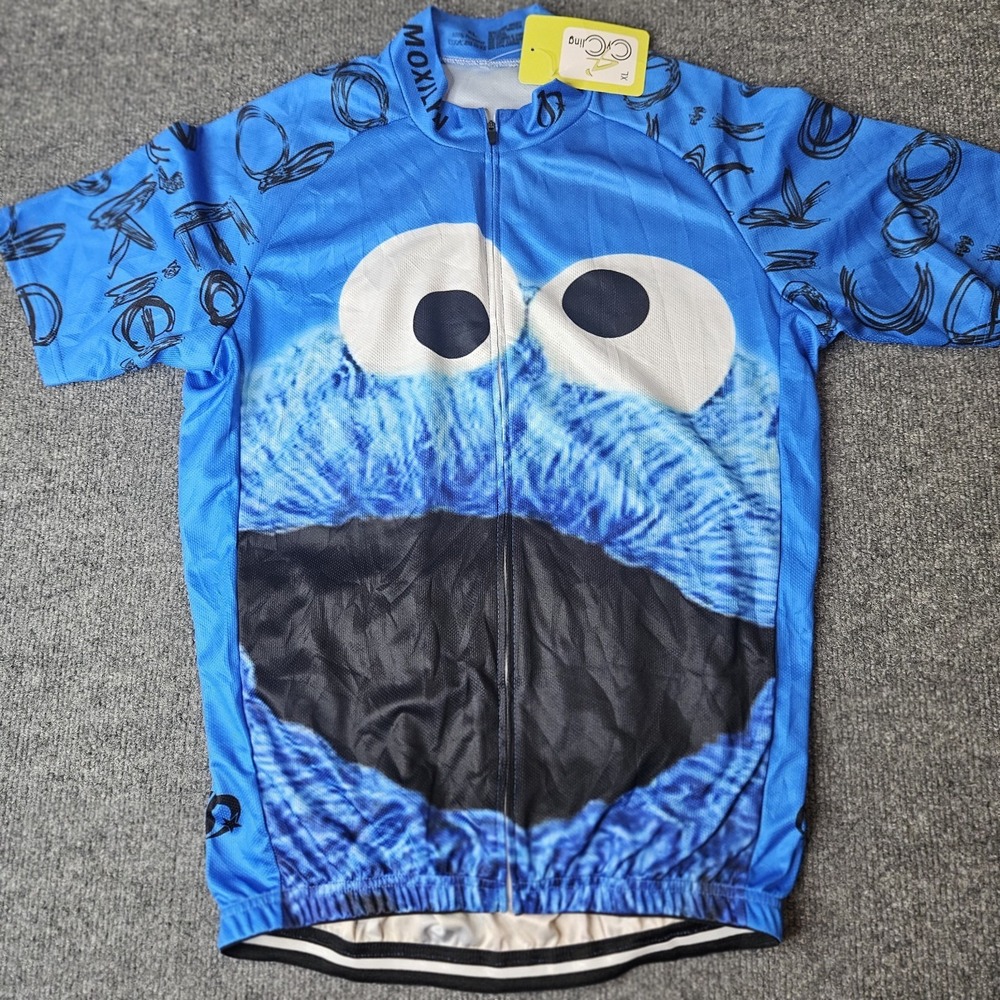 NWT Cookie Monster Cycling Jersey By Moxilyn Blue AOP Size XL Sesame Street